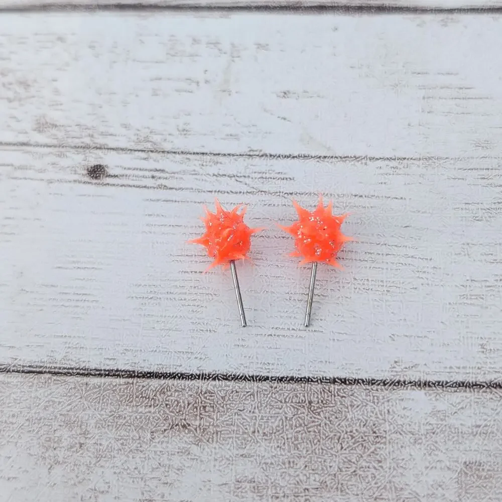 Retro Punk Stud Earrings Bright Orange - Small